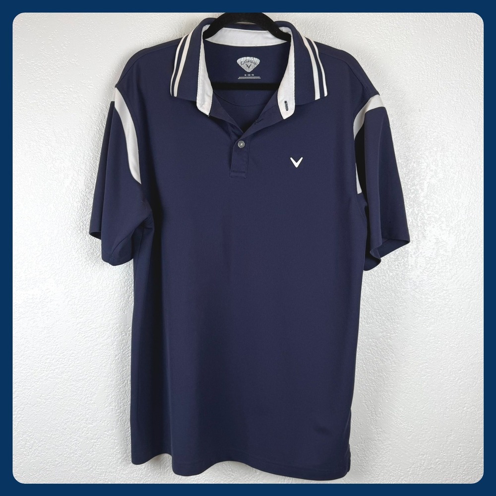 Callaway Mens Golf Polo Shirt Navy Blue White Trim‎ XL Short Sleeve Performance